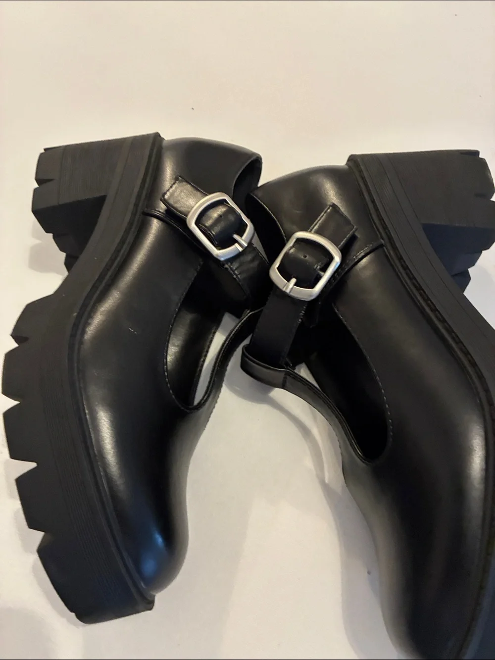 Y2K Retro VTG Arizona Jean Company Black T-Strap Platform Chunky Moto Sz 7.5